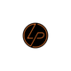 Top casual wear brand Liberated People logo with italicized orange letter L and italicized orange letter P on a black circular background used for recognition of casual clothing brand logo.